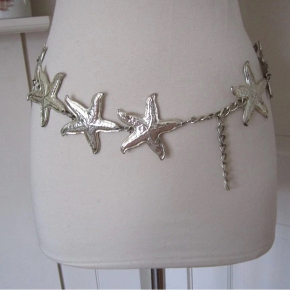 ESCADA Women’s Silver Tone Vintage Distressed Starfish Chainlink Belt - Picture 12 of 15